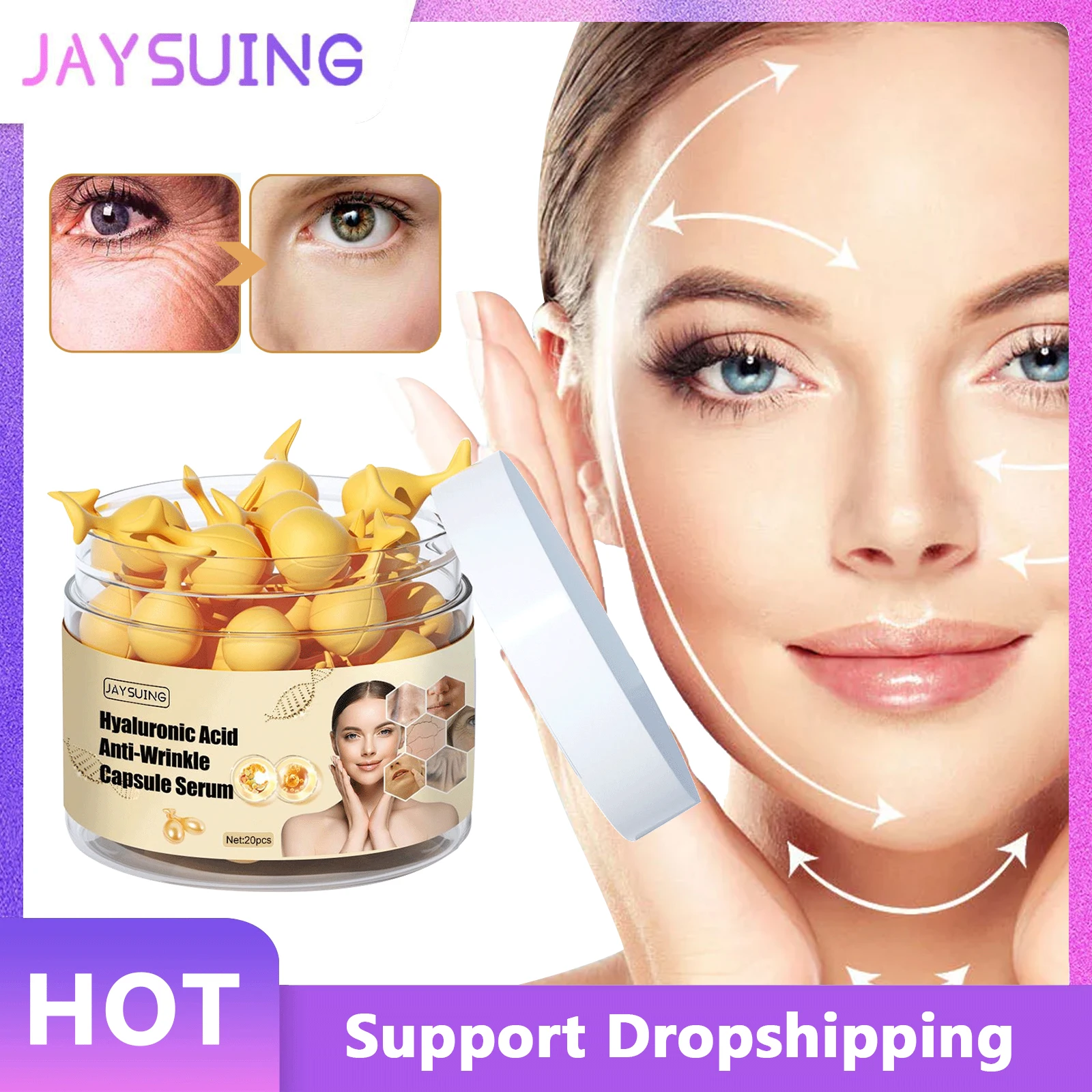 

Jaysuing Hyaluronic Acid Capsules Serum Whitening Moisturizing Anti-aging Lifting Firming Face Spot Acne Remover Facial Essence