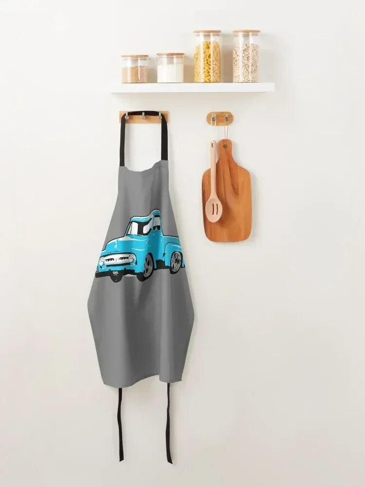 Bright Blue 50s Custom F Truck Apron bib cookings for women
