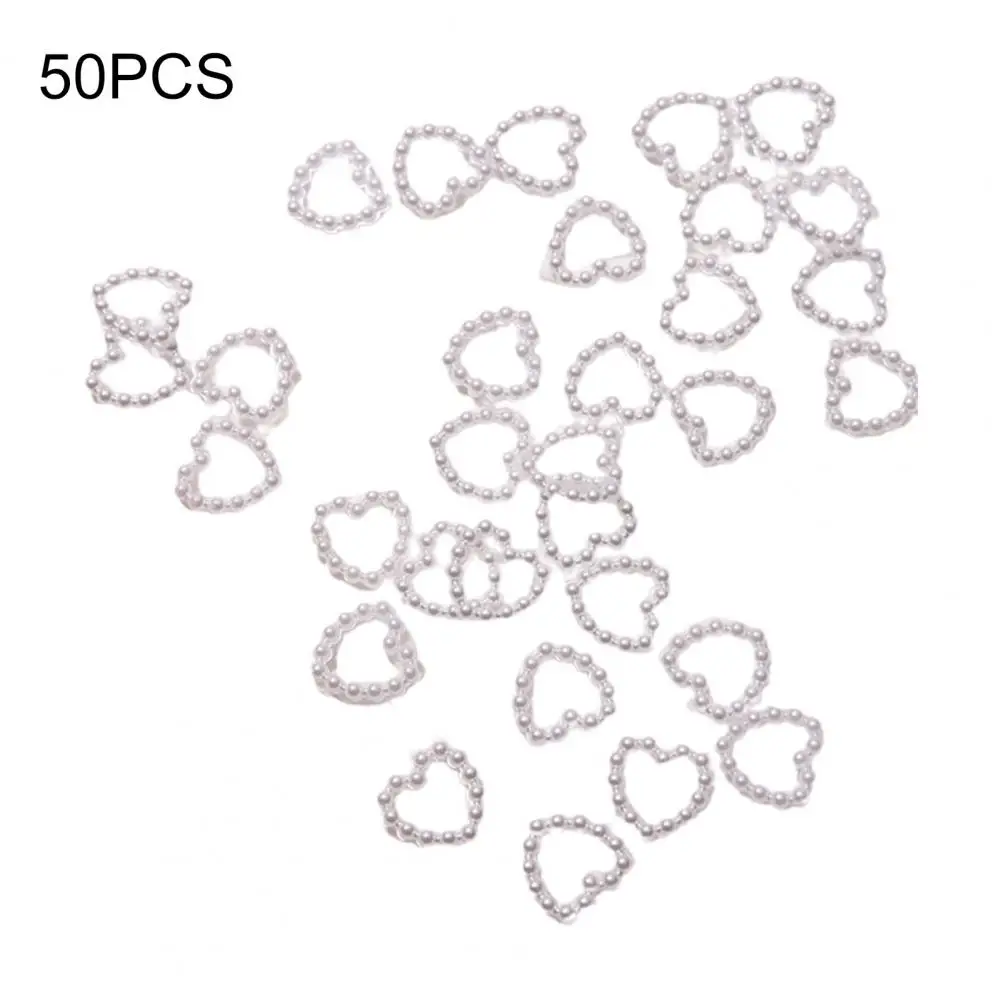 

50Pcs Nail Heart Decor Beautifully Multiple Colour Hollow Design Manicure Store Supply Nail Art Faux Pearl Nail Ornament
