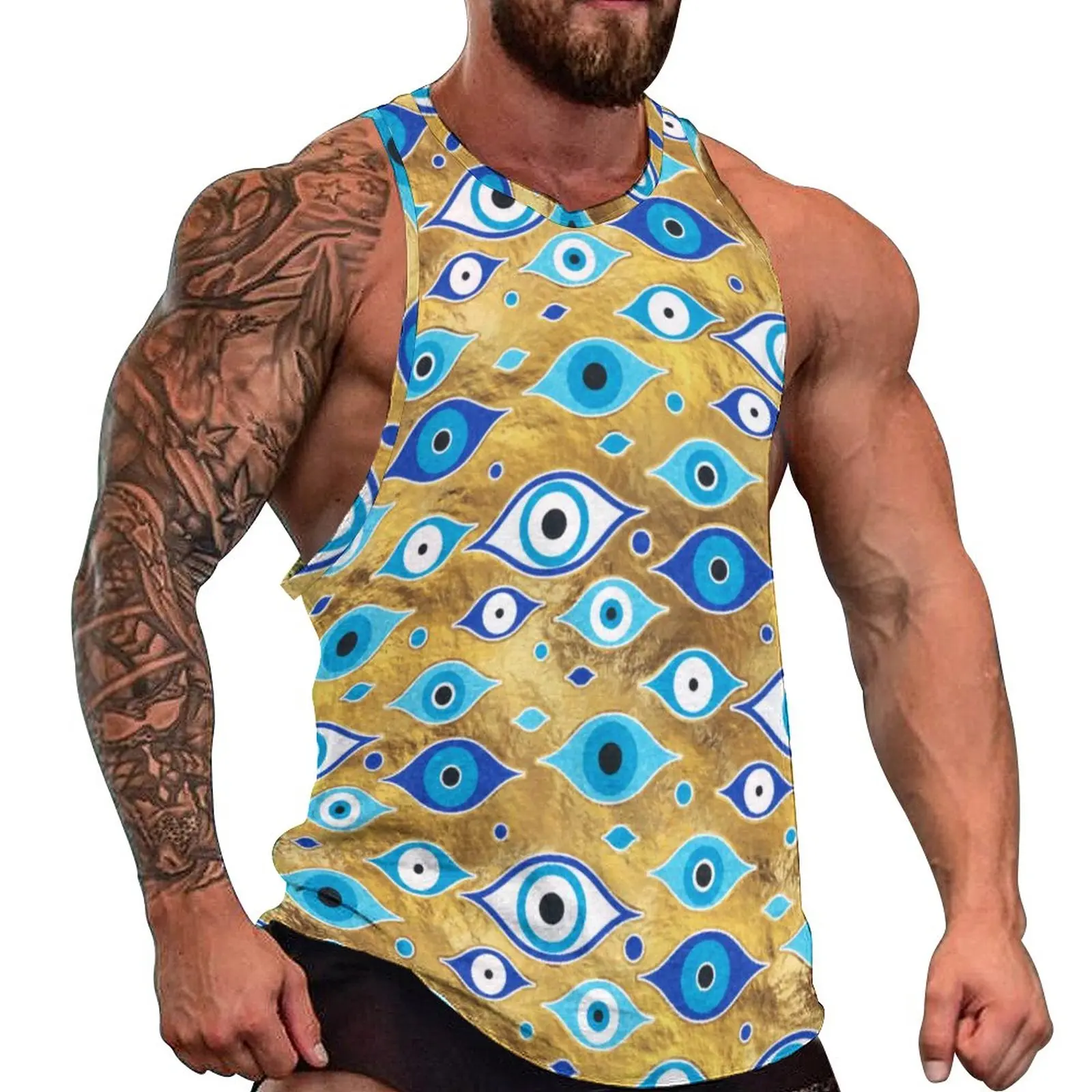 

Matiasma Evil Eye Tank Top Mens Greek Amulet Print Tops Daily Pattern Training Vintage Oversize Sleeveless Vests