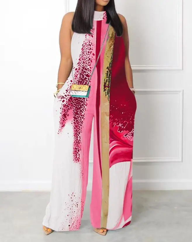 

Tie Dyed Printed Pocket Details Wide Leg Jumpsuit 2023 Spring/summer New Hot Selling Fashion Casual Women's Wear