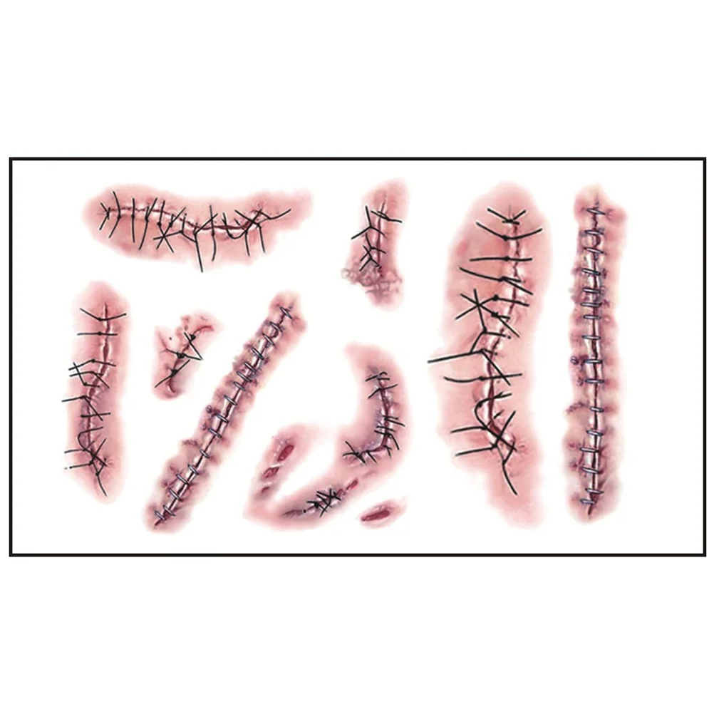 3pcs Realistic Bloody Wound Scar Temporary Sticker Stitch Scab Props for Halloween Masquerade Cosplay