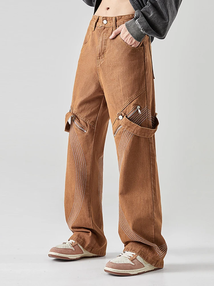 Vibe Style Belt Zipper Baggy Pants Men Cargo Wide Jeans Pants Y2K Clothes Straight Hip Hop Denim Trousers Pantalones Hombre 4XL