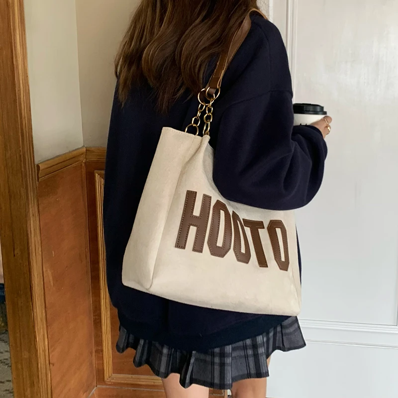 Matte Leather Women's Tote Shoulder Bags Fashion Letter Girls Student Commuter Book Bag Vintage Female College Style Handbags