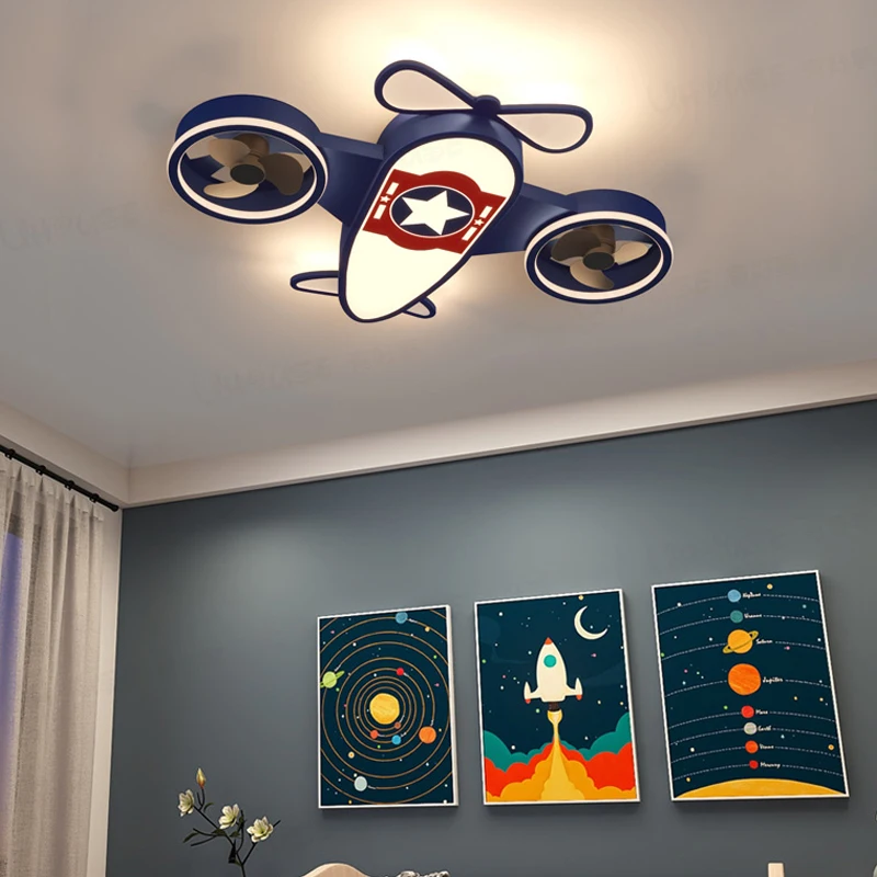 Atmospheric Aircraft Light Children's Room Ceiling Lights Boy Room Light Creative Electric Fan Living Room Bedroom Shop Light
