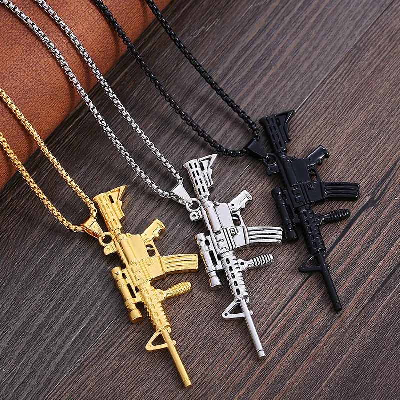 

Античное ожерелье из титановой стали AK47, ожерелье с подвеской-пистолетом
