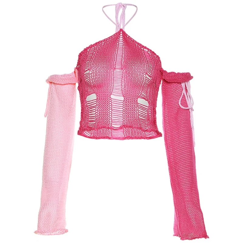 

Женский свитер с длинным рукавом, трикотажный облегающий укороченный топ с открытыми плечами в стиле Харадзюку