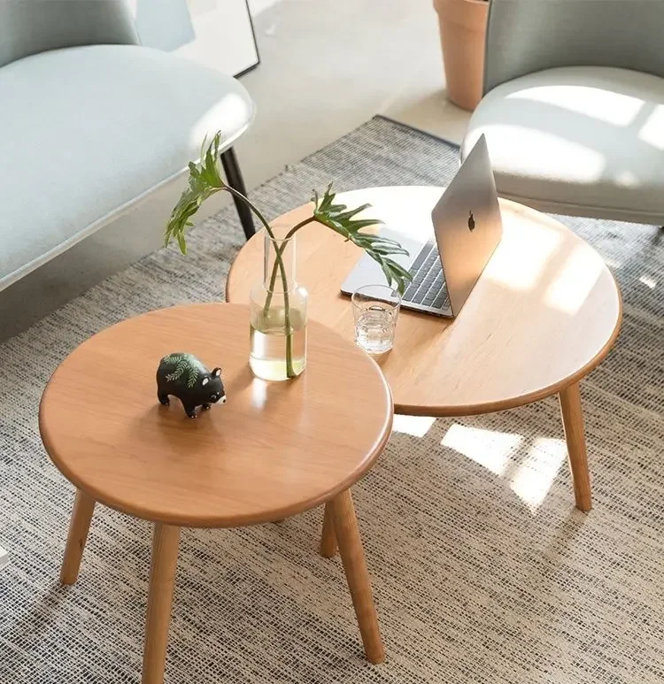 

Винтажный круглый чайный столик из массива дерева, маленькая семейная мебель для гостиной, низкий столик для дивана, журнальные круглые столы, скандинавские мешки 70 см