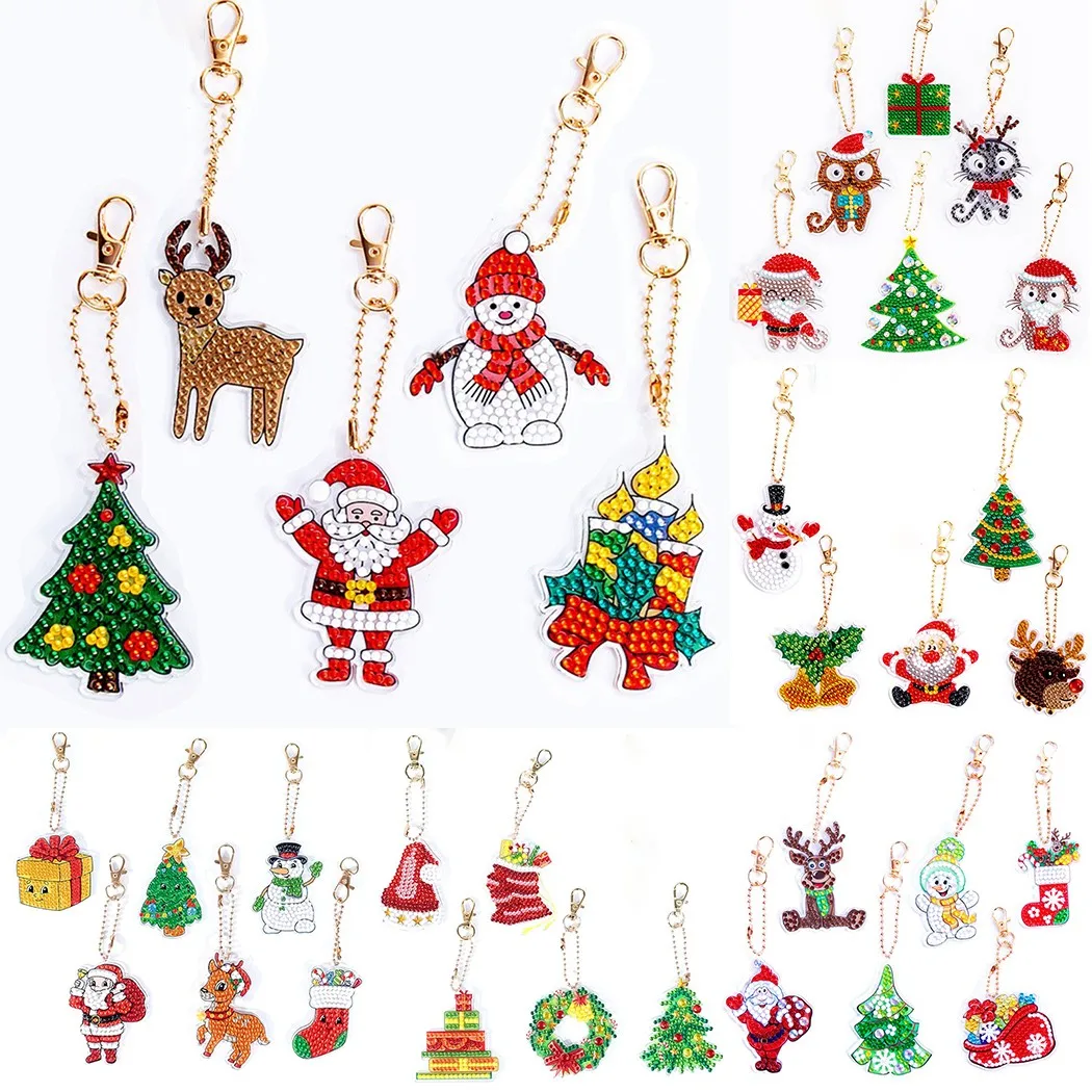 5D Christmas Trees Decoration DIY Full Painting Christmas Tree Pendant Keyring Diamond Art Craft Bag Christmas Gifts