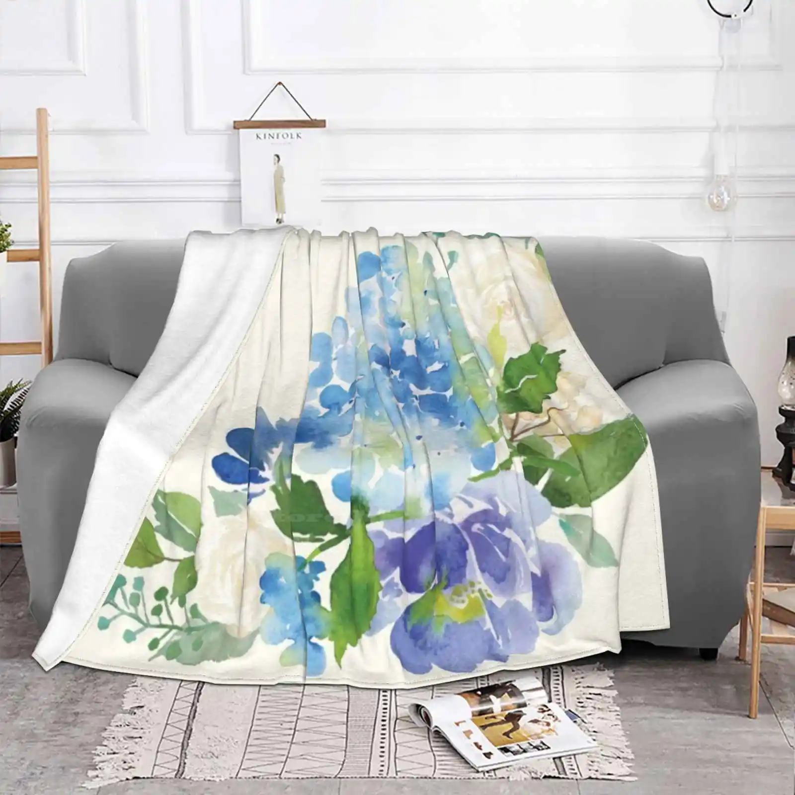 Синяя акварель Лидер продаж высокое качество теплое фланелевое одеяло с принтом