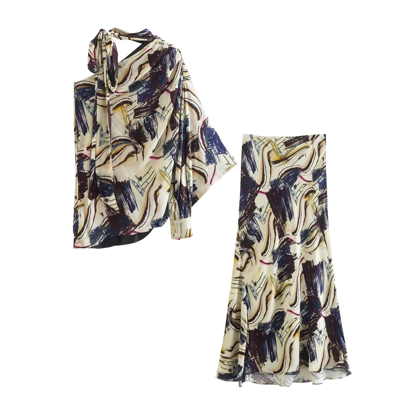 

Skirt 2 Piece Set Women 2022 New Autumn Retro Print Women Suits Chic Straight Youth Suit Women's Casual Party Youth Women Suits