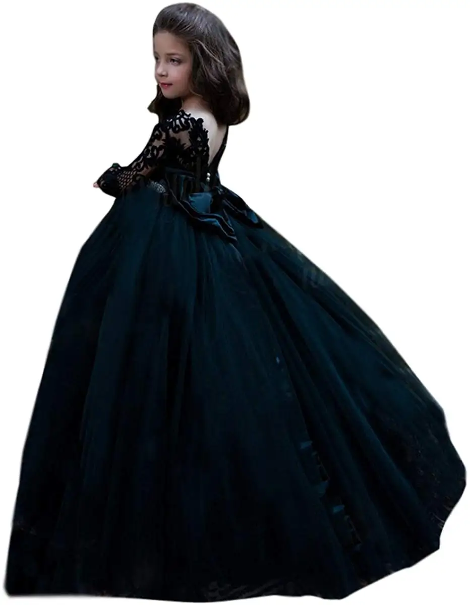 Черные цветочные платья для девочек на свадьбу кружевное платье с длинным