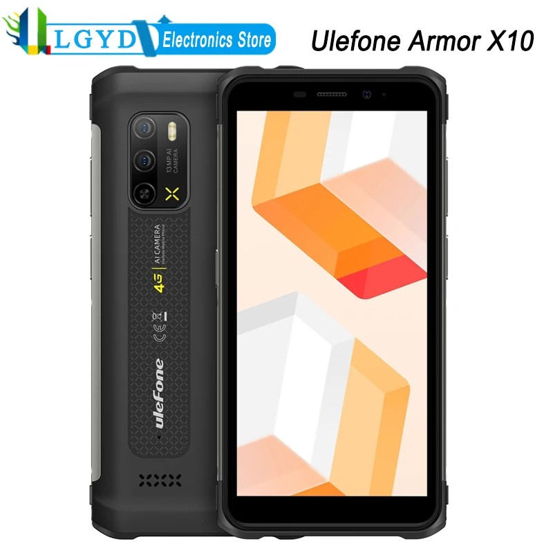 Ulefone Armor X10 Rugged Phone IP68/IP69K Waterproof 4GB RAM 32GB ROM Android 11 MediaTek Helio A22 Quad Core 4G Network NFC