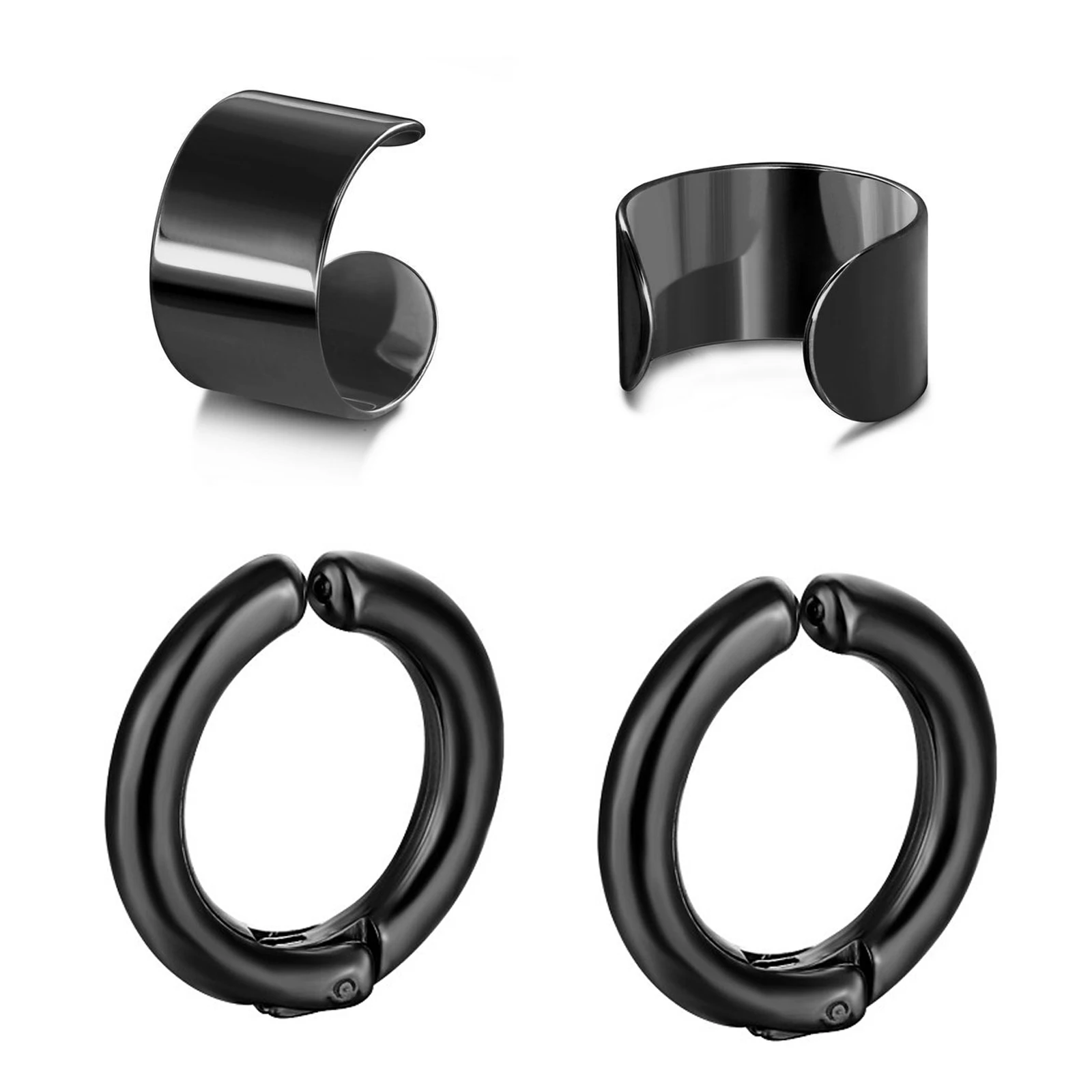 2 пары поддельных сережек для женщин, клипсы для хряща из нержавеющей стали, серебряные/черные/золотые, стильные панк украшения.