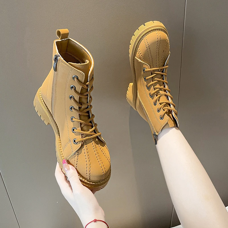 

Женские ботинки на молнии, с круглым носком, из искусственной кожи и микрофибры