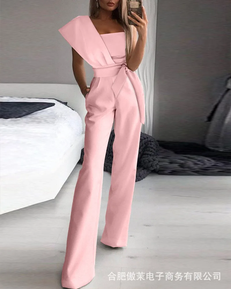 2022 Fall Women's New Women's Elegant Jumpsuit, Sexy Asymmetric One Shoulder Jumpsuit