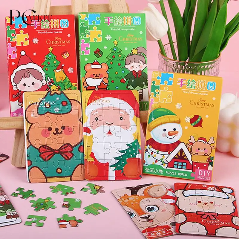 

Cartoon Christmas DIY Children's Puzzle Hand Drawn Two in One Small Box Puzzle Kindergarten Christmas Paper Puzzle