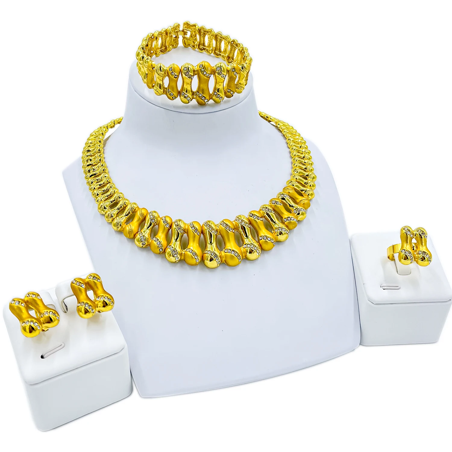 

2022 Crystal Necklace Dubai Party Fashion Jewelry Sets Charm Women Bracelet Earrings Ring Wedding Accessories