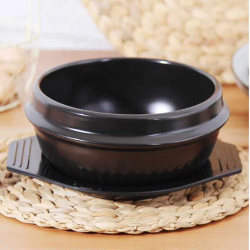 Classic Korean Cuisine Sets Dolsot Stone Bowl Pot for Bibimbap Jjiage Ceramic Soup Ramen Bowls With Tray Chopsticks Spoon