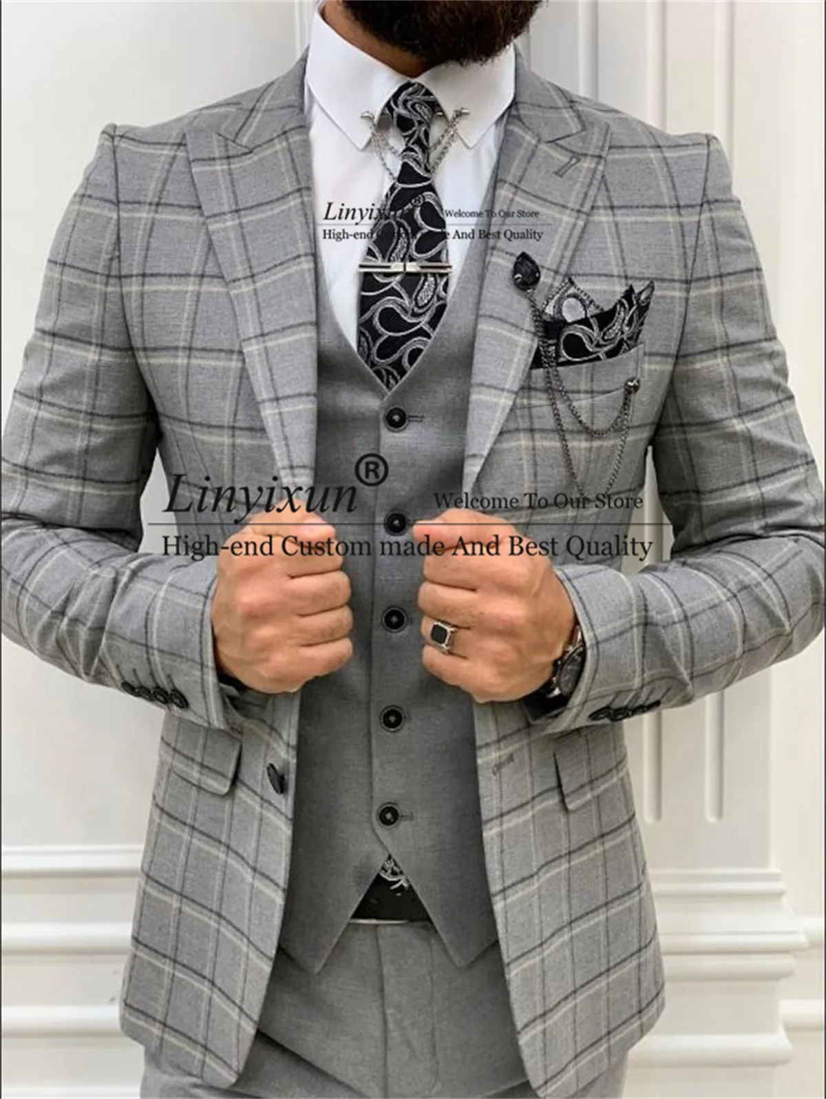 Модные мужские клетчатые костюмы с заостренным отворотом свадебные смокинги для