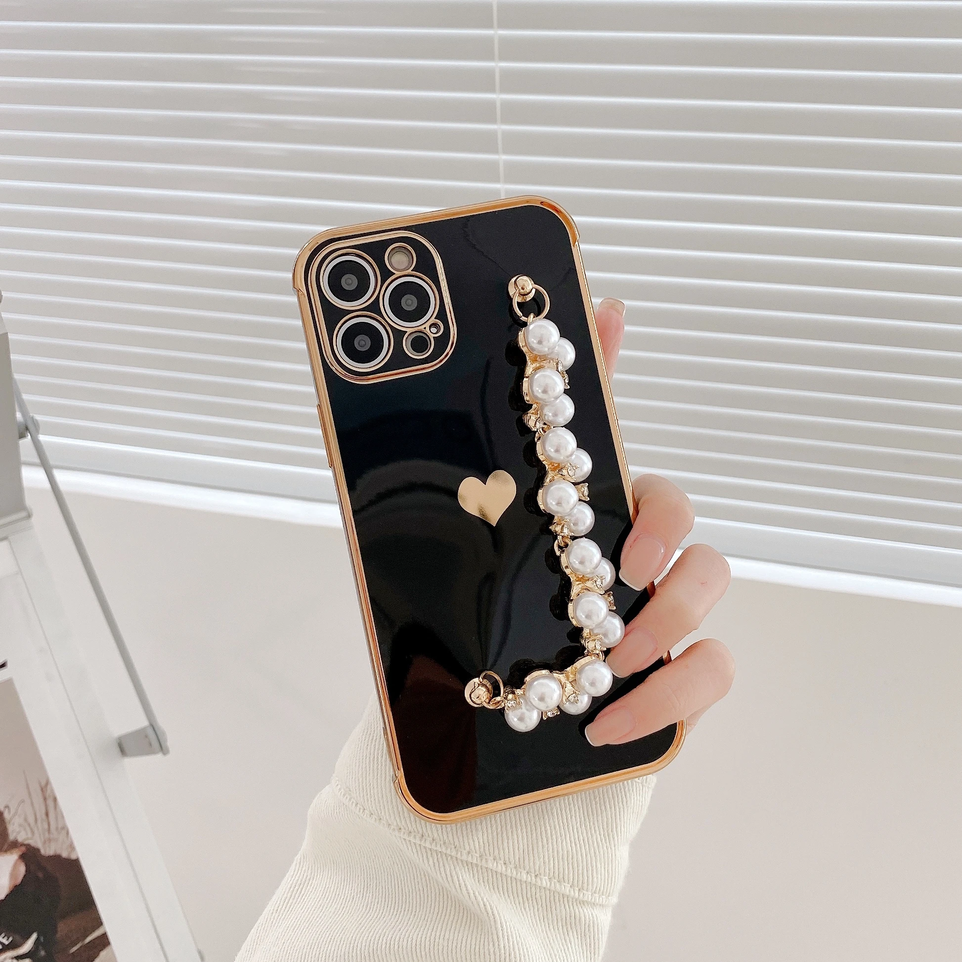 

Electroplated Luxury Pearl Bracelet Chain Phone Case For iPhone 13 12 11 14 Pro Max X XS XR 7 8 Mini 14Plus Plating Cover HRF