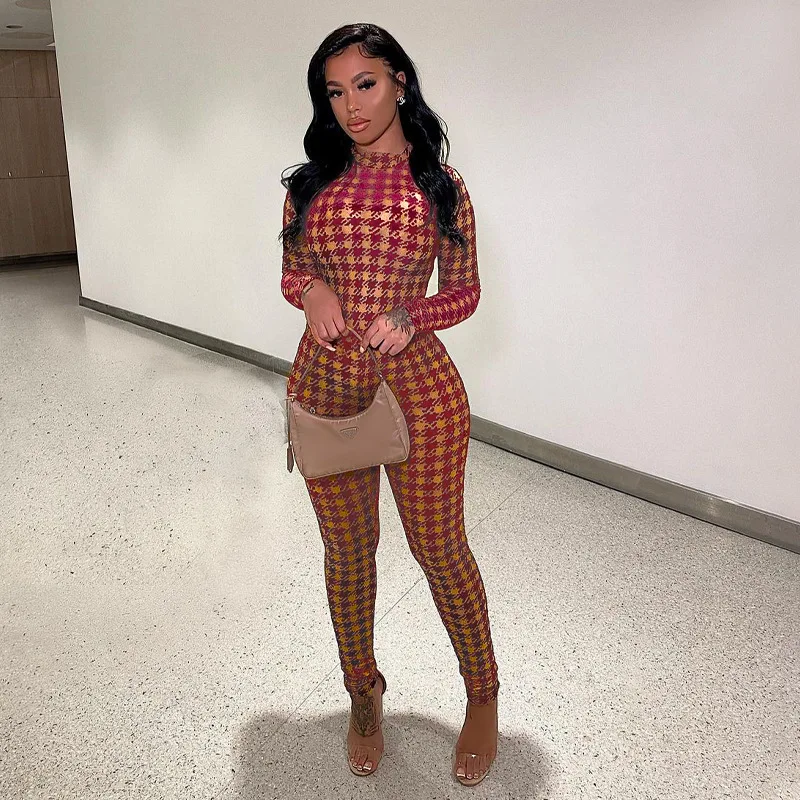 

Комбинезон женский с длинным рукавом, пикантный облегающий ромпер с принтом, слитные брюки, спортивная уличная одежда для отдыха, весна-осе...