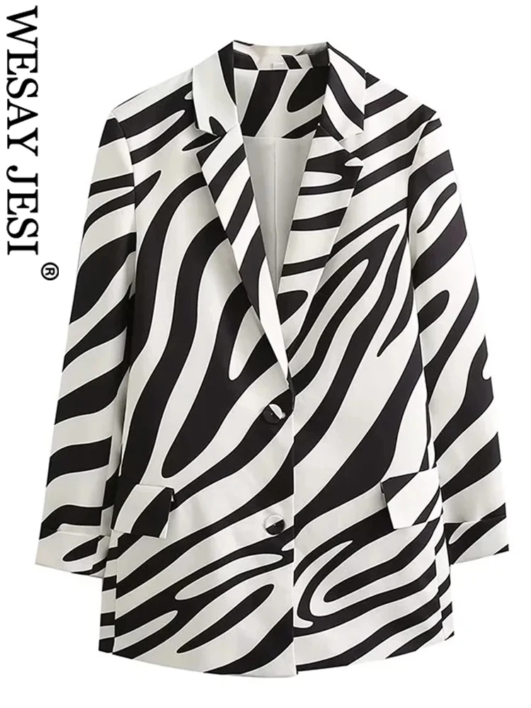 

WESAY JESI Женский костюм с леопардовым принтом, однобортный Топ, повседневный модный трендовый элегантный Блейзер
