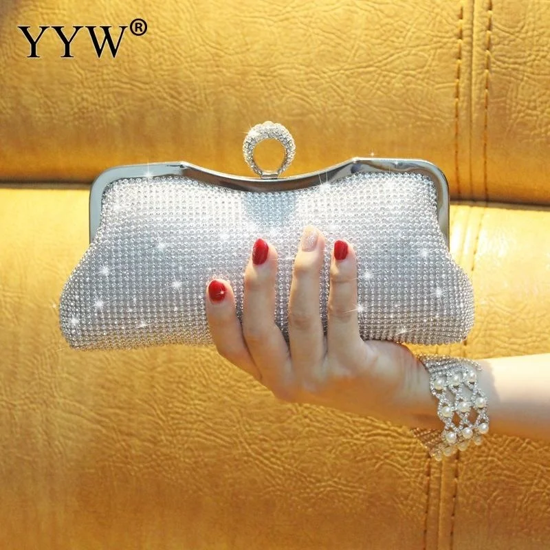 

2018 Small Mini Evening Bag Purse Women Elegant Ring Clutch With Rhinestone Party Wedding Clutches Chain Handbags Woman Gold