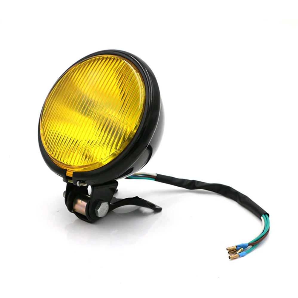 

10W 12V Retro Yellow-glassed Motorcycle Headlights Black/yellow Metal Motorcycle Headlamps FOR UNIVERSAL BIKES HEADLIGHTS