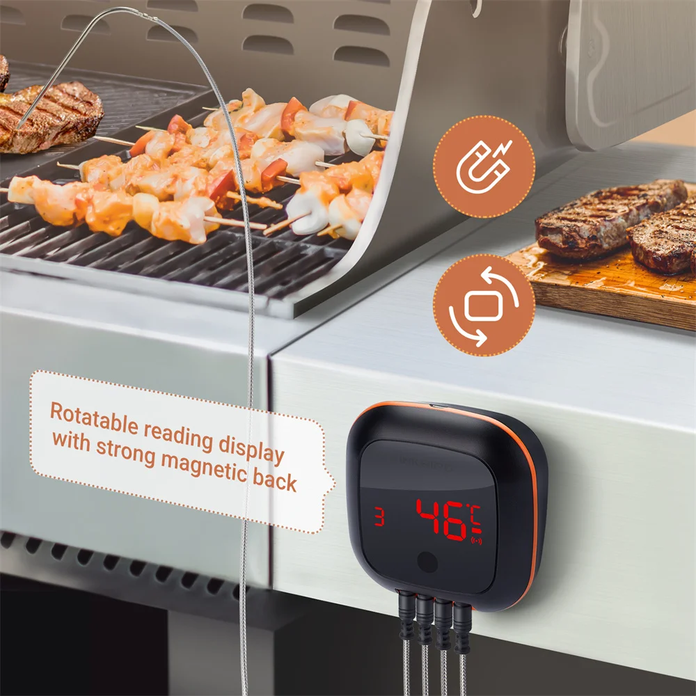 Фото Электронный термометр для мяса INKBIRD, Bluetooth улучшенная версия, для гриля, 4 высокоточных датчика, высокая точность приготовления пищи №5