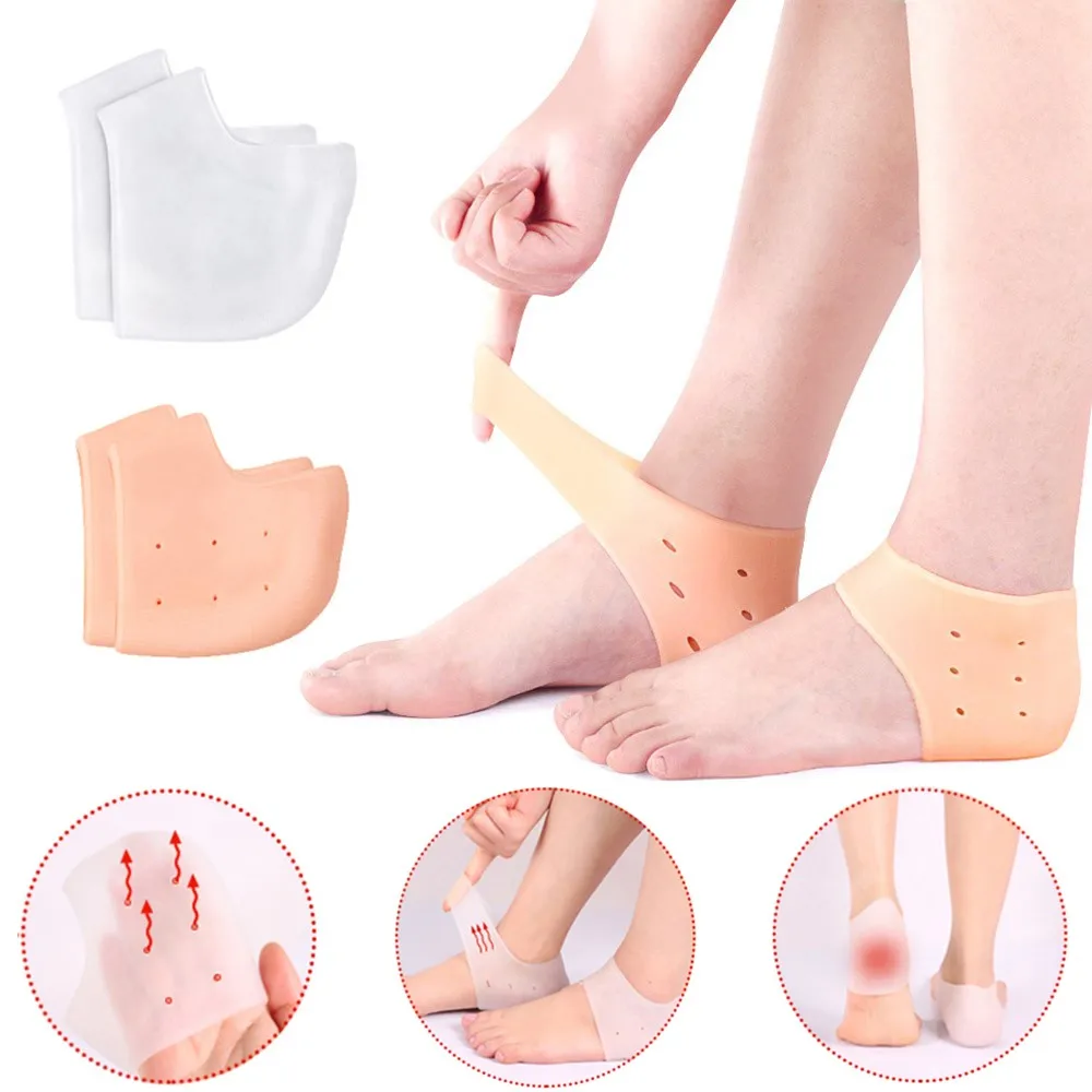 Gel Silicone Heel Protectors Sleeve Heel Pads Heel Cups Plantar Fasciitis Support Feet Care Skin Repair Cushion Half-yard Socks