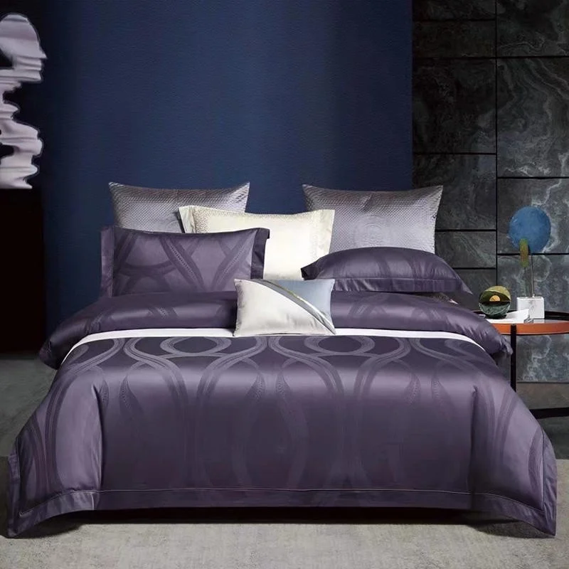 

Purple Jacquard Textured Luxury Duvet Cover Double Queen King 4Pcs 1000TC Egyptian Cotton Bedding set 1Bed Sheet 2Pillowcases