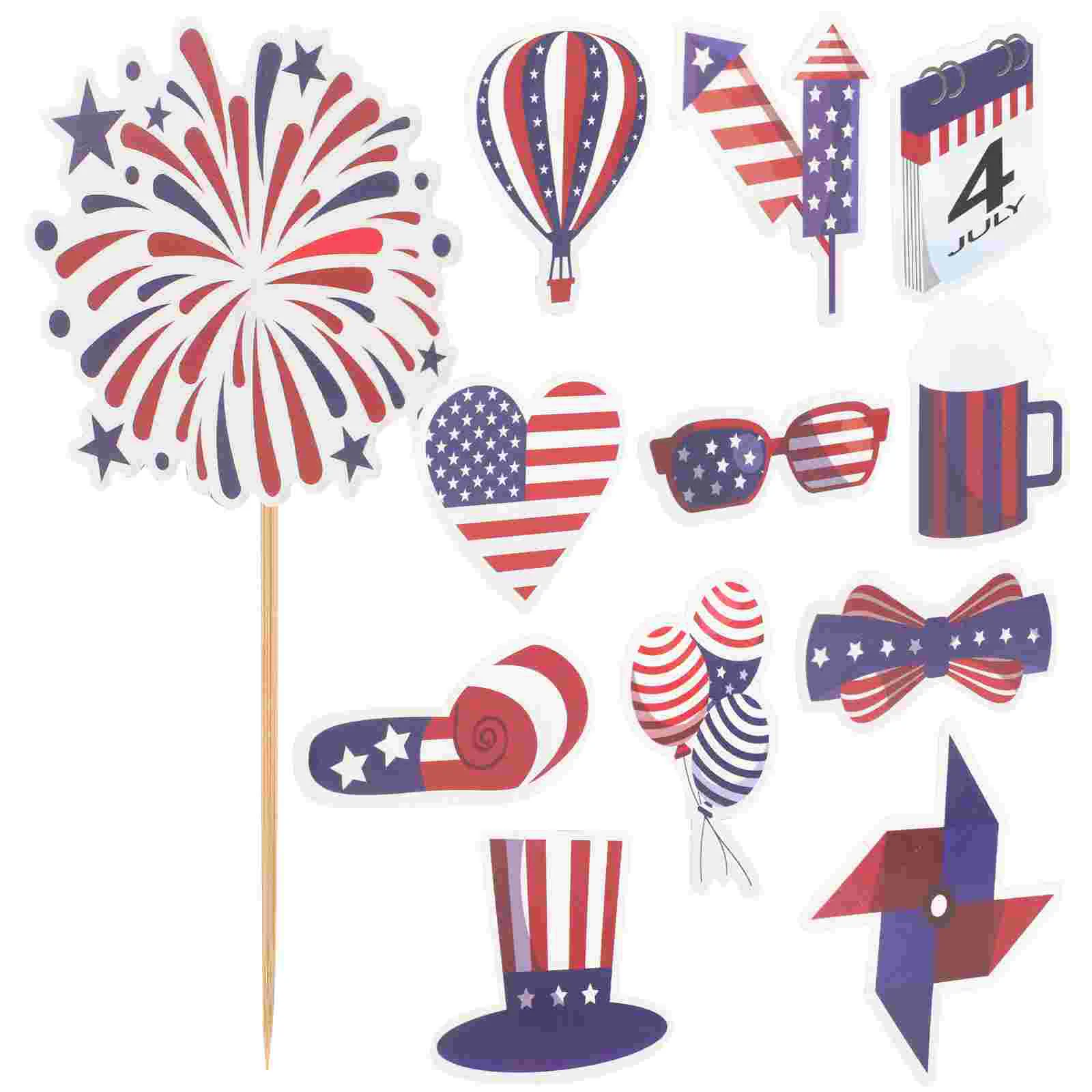 

12 Pcs Independence Day Birthday Cake Toppers Americana Decor Decoration Insert Card