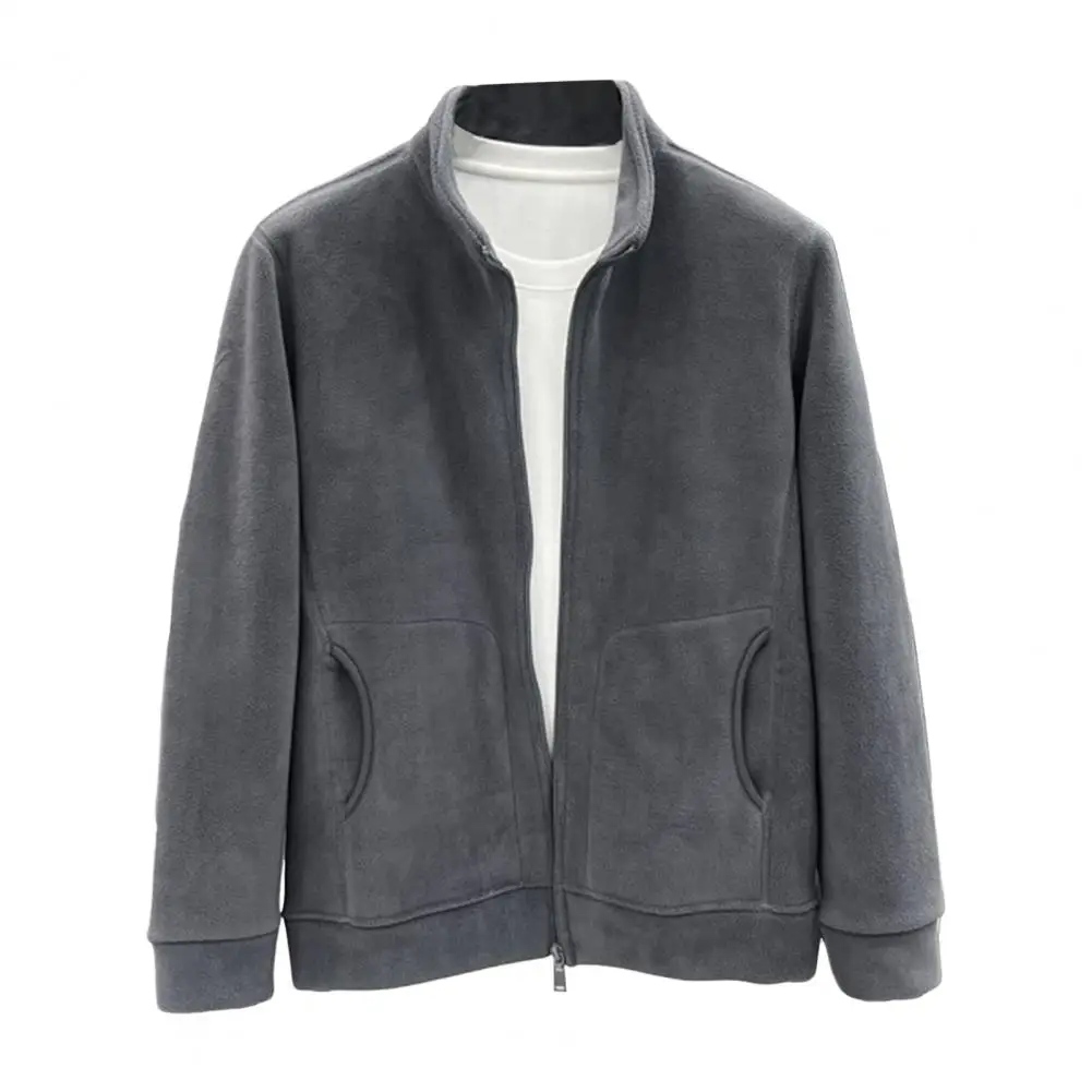 Мужская однотонная куртка зимняя флисовая из шерпа для занятий спортом на