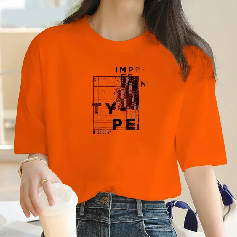 Женская футболка Y2K Модный повседневный топ с принтом короткий рукав 100% хлопок