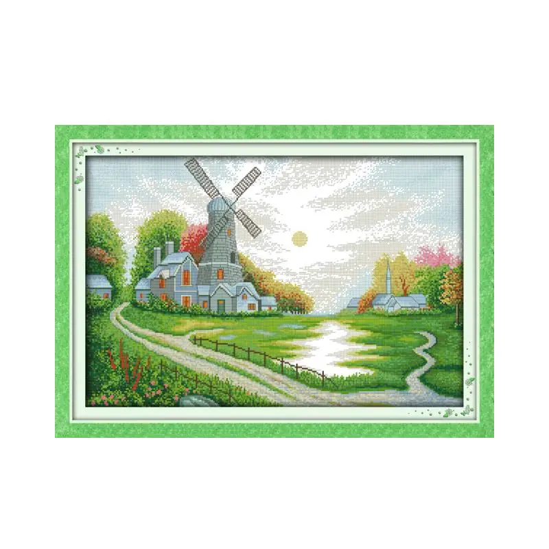 Homeland view Windmill shed Scenic painting Counted printed on canvas DMC 14CT 11CT Cross Stitch Needlework kits Embroidery Sets |