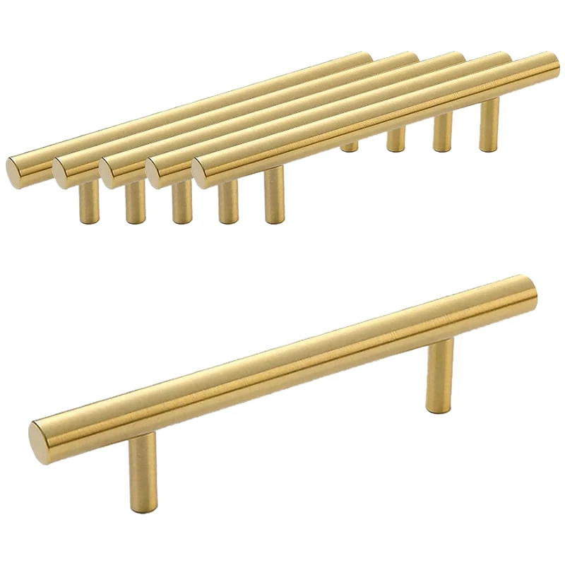 

6 Pcs Gold Drawer Handles, 6 Inch Gold Furniture Handles Aluminum Alloy Cabinet Pulls Cupboard T Bar Handle For Kitchen