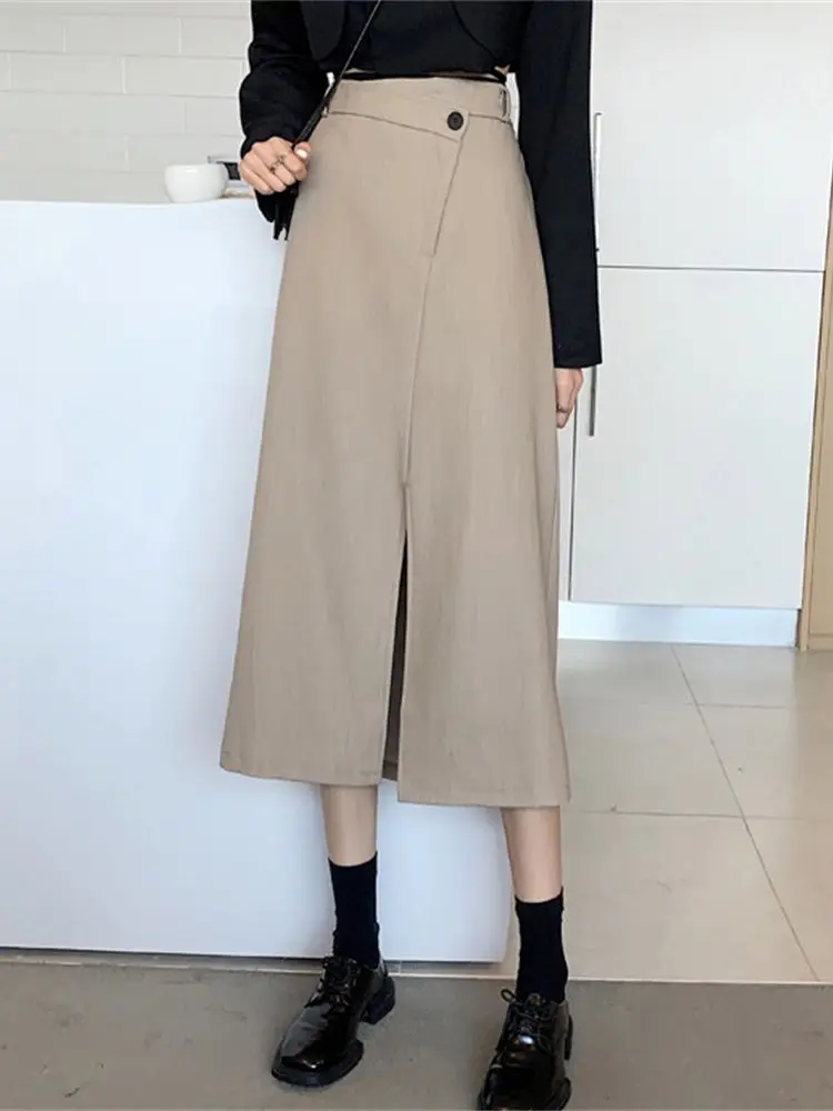 

HziriP Long Skirts Women Autumn Daily 2022 Slim-Fit Casual OL Fashion New Split Chic Hot Office Lady High Waist Bodycon Party