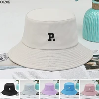 summer unisex cotton p mark bucket hat travel sunshade fashion trend wild beach cap gorras hombre casquette femme wide eaves