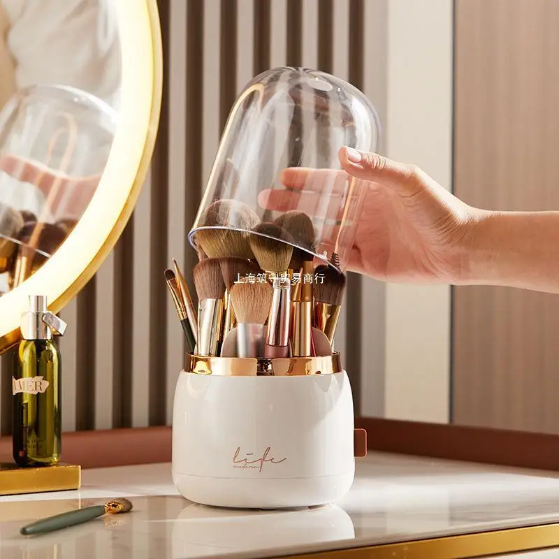 

Elegant Cosmetic Organizer Cover Dustproof 360 Rotating Cosmetic Organizer Portable Desktop Lipstick Eyeshadow Jewelry Container