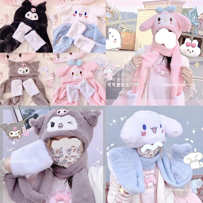 

The New Anime Kawaii My Melody Toys for Girls Plush Toy Kuromi Cinnamorol Kittys Scarf Hat Gloves Christmas Gifts Soft and Warm