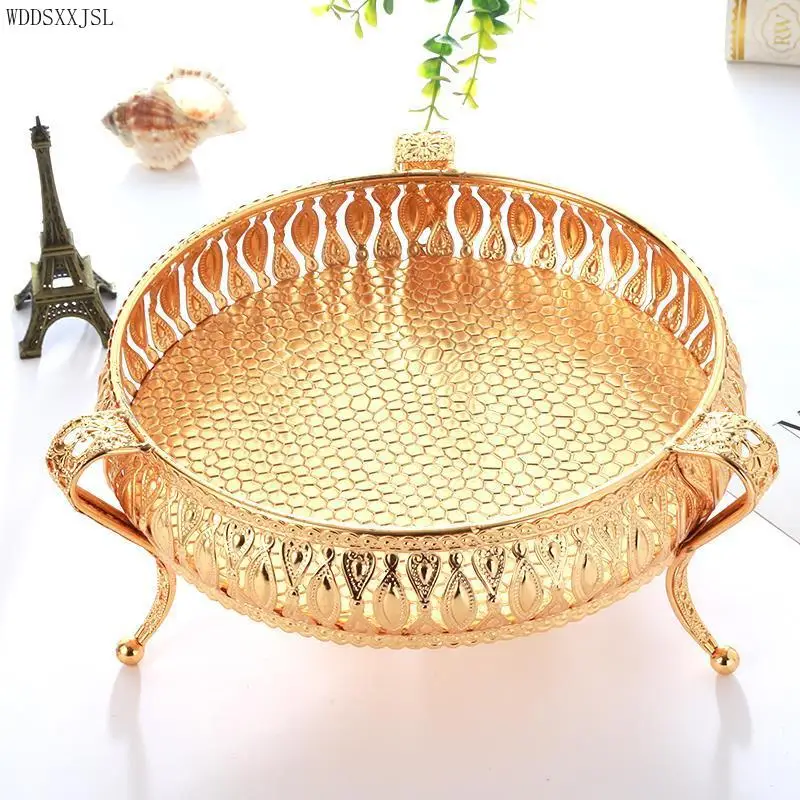 WDDSXXJSL European-style golden fruit plate home decor multi-functional metal desktop storage tray ornaments jewelry |