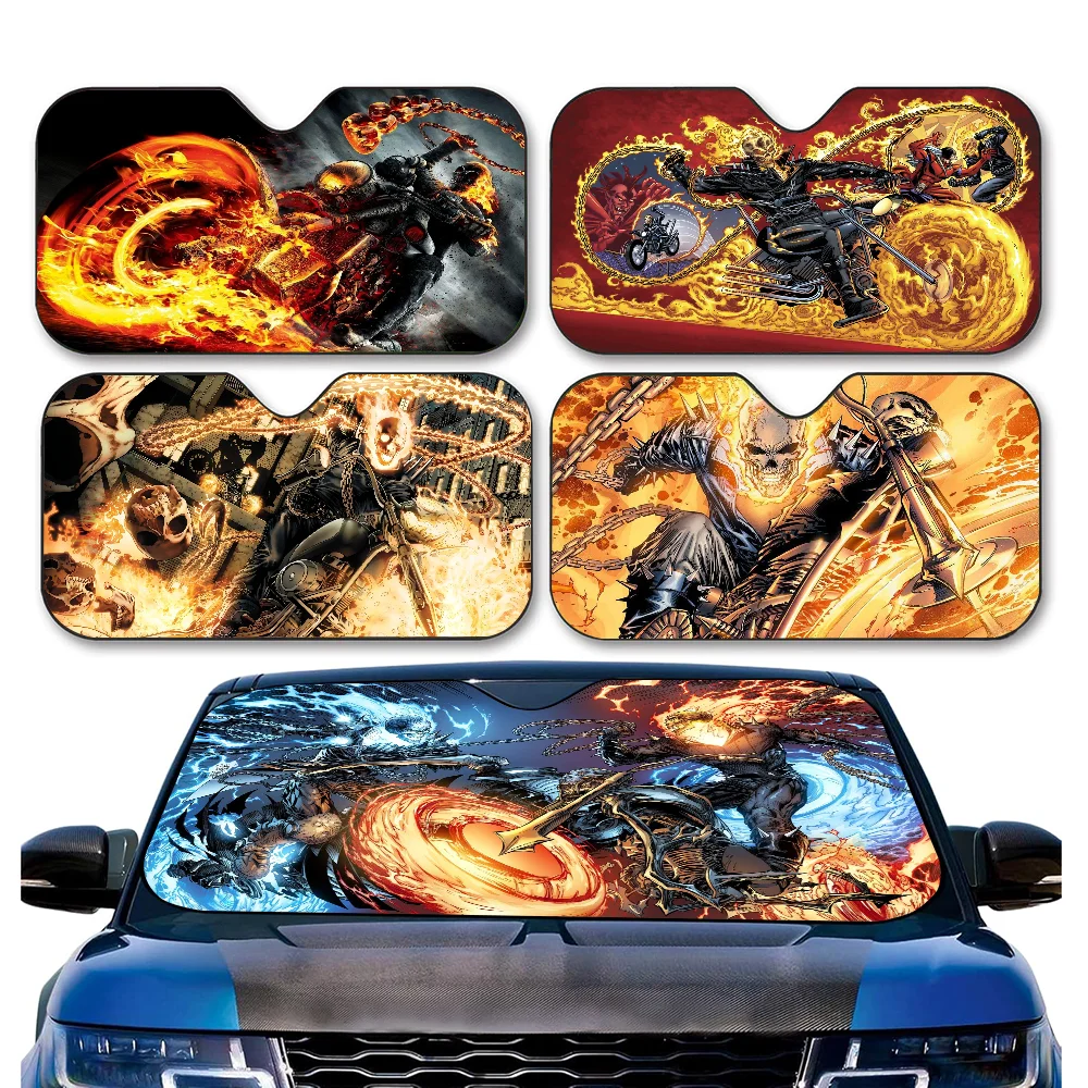 Фото Новый ужас G-ghost Rider, лобовое стекло автомобиля, забавный солнцезащитный козырек, складной солнцезащитный козырек с УФ-лучей, солнцезащитный козырек для переднего окна №1