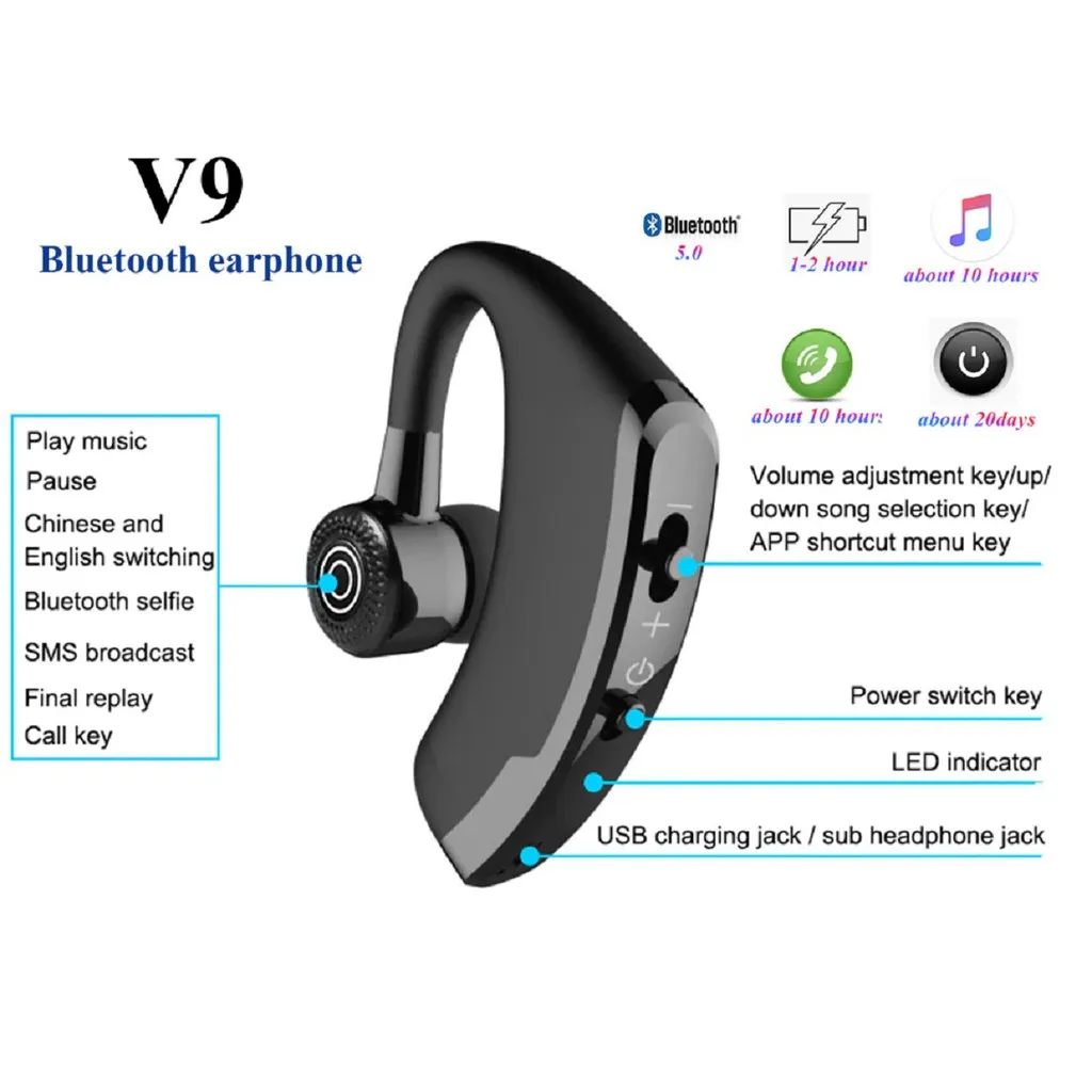 

V9 earphones Bluetooth headphones Handsfree wireless headset Drive Call Zoom meeting concall microphone mic