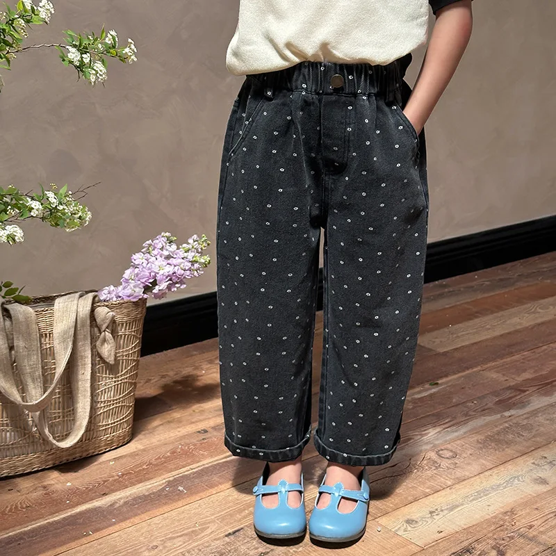 Новые корейские версии 2024 детские джинсы с принтом в западном стиле и тонкие