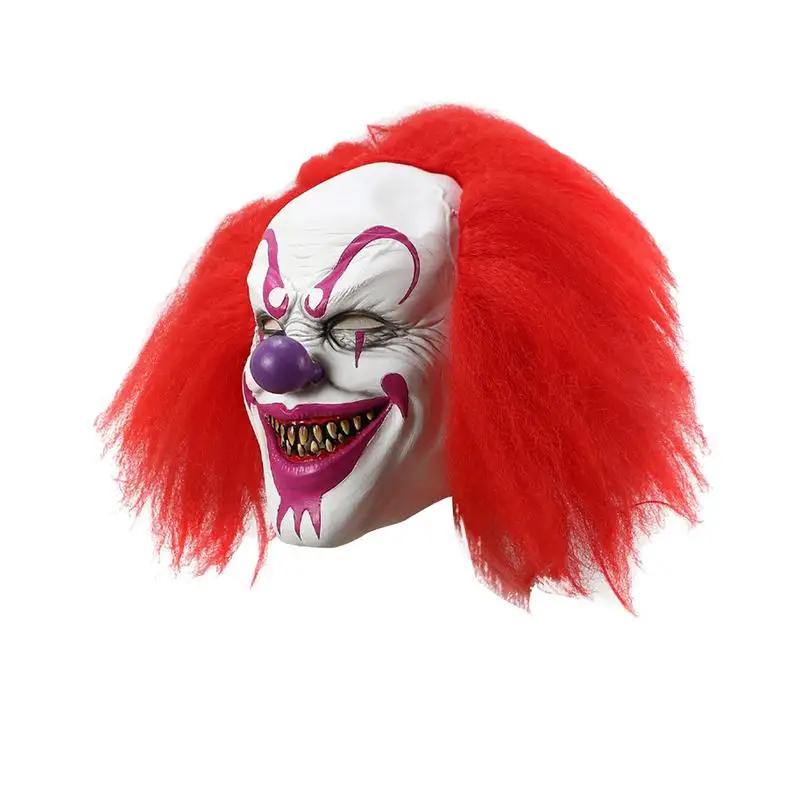 

For Adult Children Cosplay Red Hair Clown Mask Halloween Party Red Eye Latex Headgear Terror Costume Masquerade Cosplay Props
