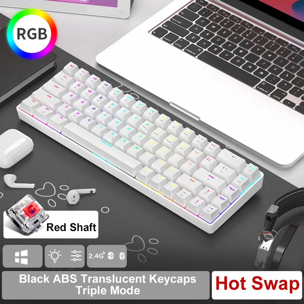 

Проводная Механическая игровая клавиатура Broadcom, Bluetooth, 5,0, 2,4 ГГц, 68 клавиш, RGB подсветка