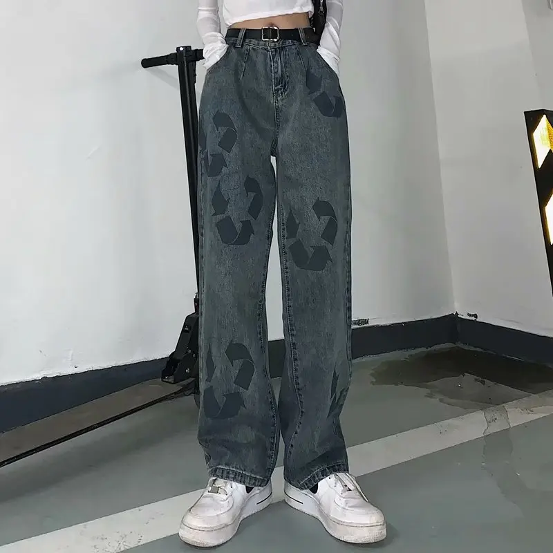 2022 New Fashion Graffiti Vintage Men Baggy Jeans Trousers Hip Hop Straight Loose Harajuku Denim Pants For Teens Korean Clothes