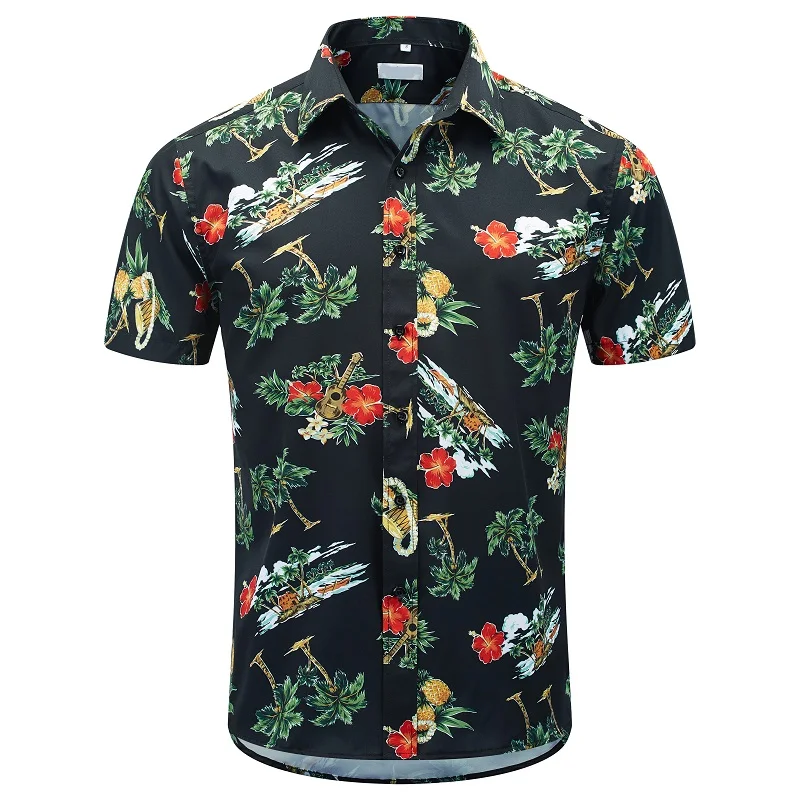 Euow Men's Aloha Shirts 2022 Loose Breathable Trendy Cool Fashion Hawaiian Shirts Men Beach Party Tops Short Sleeves Summer 3XL