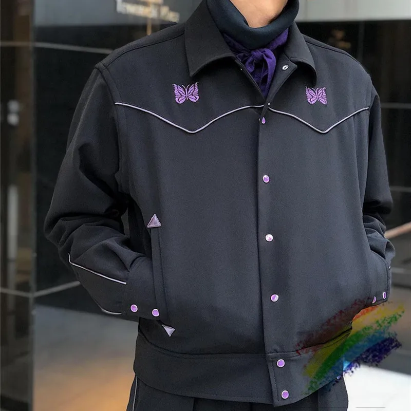 

Black Needles Jacket Men Women 1:1 High Quality Vintage Classic Butterfly Embroidered Logo Needles AWGE Coats Inside Tag Label